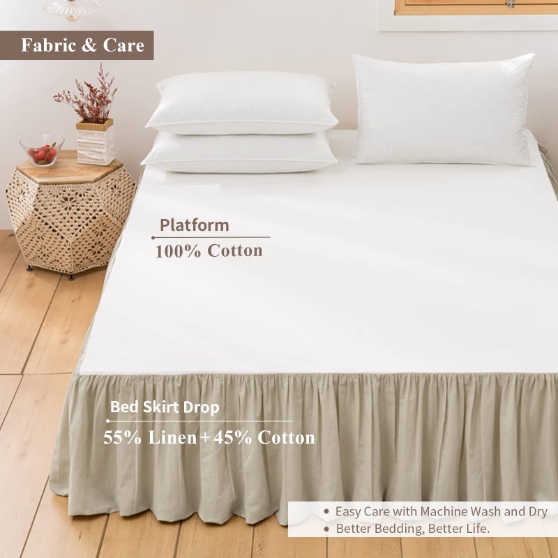 BISELINA French Linen Bed Skirt with Pleated Frills 14-Inch Tailored Drop Natural Flax Cotton Blend Dust Ruffle Soft Cozy Farmhouse Bedding (14" Twin, Linen) - Image 3